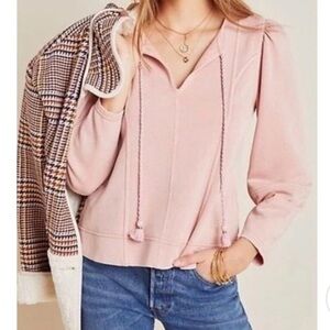 Anthropologie MAEVE Jeanne Puff-Sleeved Pullover Sweatshirt pink SIZE Small